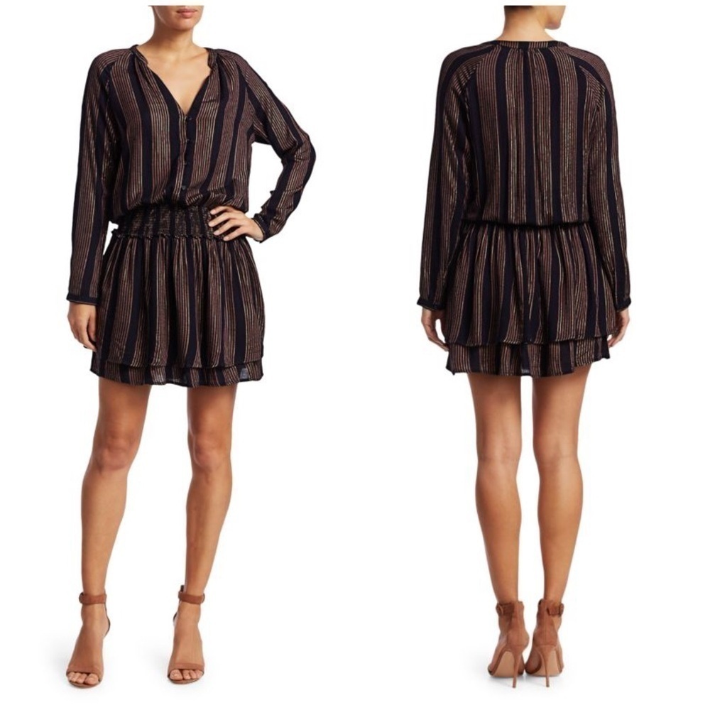 RAILS Jasmine Metallic Striped Blouson Dress- Navy/ Rose Gold Size Small